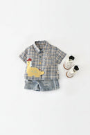 Summer Children's Clothing Leisure Breathable Boys' Set Top with Ripped Denim Shorts Two Piece Set