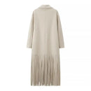 Women Spring Autumn Woolen Coat Street Style Dress Jacket With Fringed Hem Long Suit Oversize Tops