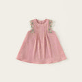 Pink dress with floral embroidery on a white background, featuring the brand 'Obroi'.