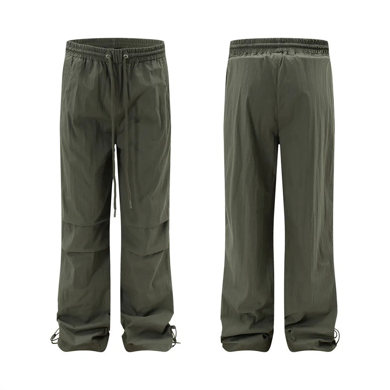 Men Solid Pants Pleated Pants Casual Drawstring Waist Quick Drying Trousers