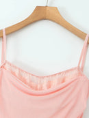 Women Sweet Pink Mesh Strap Mini Dress French Square Collar Sexy Slim Backless Chic Dresses