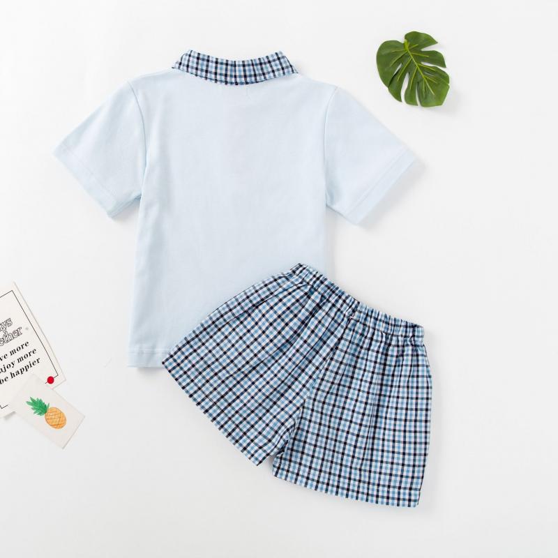 Baby Boys Summer Clothes Set Kids Preppy Style Polo T-shirt Plaid Short Pants 2 Pcs Toddlers Causal Playwear Infant Clothes