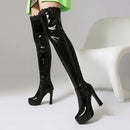 Women Knee High Boots Round Toe Block Heels Platform Zipper