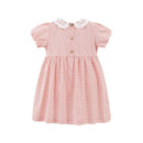 Pink floral dress with white collar on a white background, Obroi