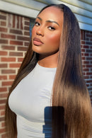 Chestnut Brown Ombre Straight Wig Human Hair Wigs No Glue Minimal Leave Out