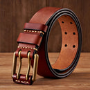Men Belt Genuine Leather Belt Copper Double Needle Buckle Handmade Jeans Belt Male Strap
