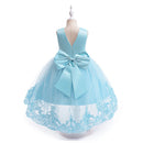 Summer Girl Birthday Party Dress Tulle Trailing Floral Bow Prom Gown Flower Girls Wedding Princess Dress Kids