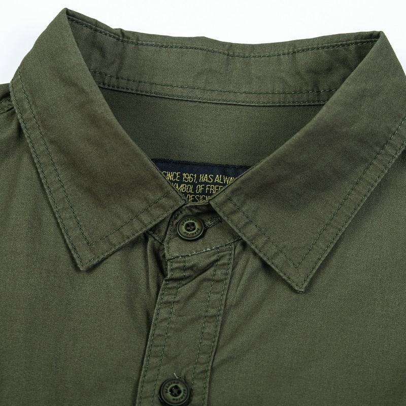 Summer New Men Military Tactical Short-sleeved Shirt Cotton Casual Loose Top Men Lapel Solid Single-breasted Shirt