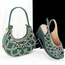 Queena Elegant Rhinestone Wedding Shoe and Bag Set Italian Inspired High Heels and Matching Handbag