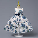 Vintage Floral Girls Two-piece Dress With Bag Chiffon Layers Kids Clothes Elegant Children Summer Birthday Party Prom