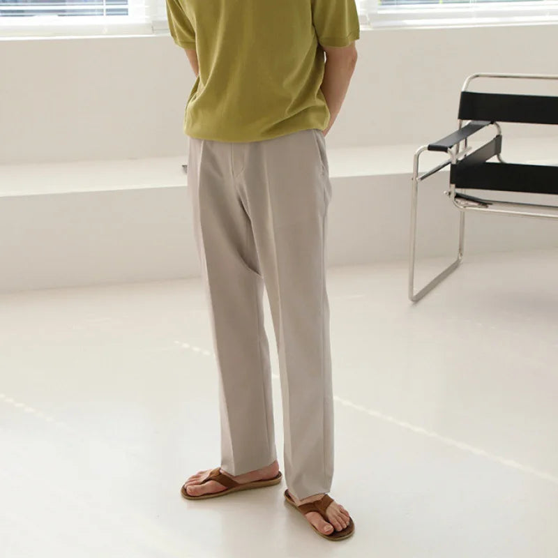 Solid Straight Suit Pants Mens Streetwear Loose Casual Simple Trousers Male Comfortable  Pant