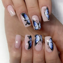 Butterfly Wearable Nail Art Long Square False Nails Detachable Finished Fake Nails Press on Nails