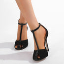 Retro Elegant Sandals Peep Toe Pumps Thin Heels Gladiator Suede Patchwork Sandalias Lady Party Shoes