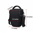 Black shoulder bag with measurements on a white background, Obroi