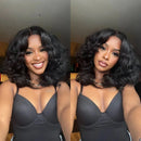 Short Body Wave Layered Lace Fornt Wig With Bangs 13x4 Glueless Pre Plucked  Middle Part Realistic for Women