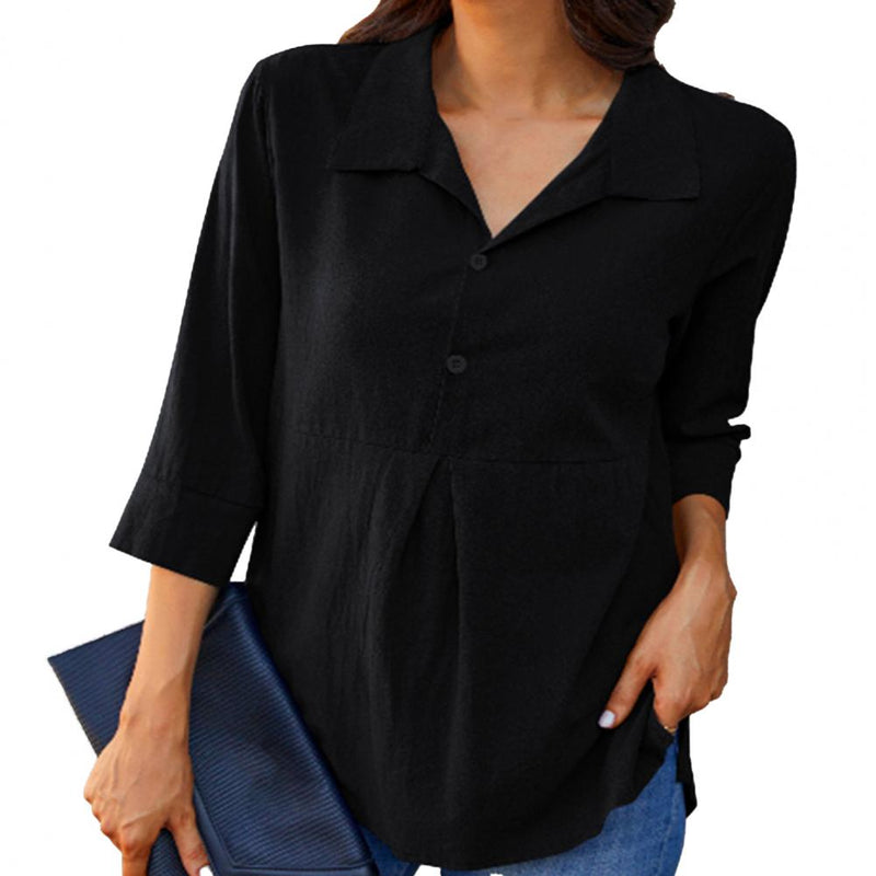 Summer Shirt Solid Turn-down Collar Loose Casual Women Buttons Tops Blouses