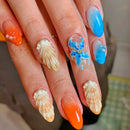 Handmade Manicure Medium Almond Fake Nails Limited Press On Nails Shell Design with Adhesive Nail File Set