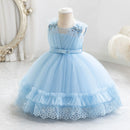 Summer Baby Dresses Pearls Lace Birthday Dress for Toddler Wedding Party Gown