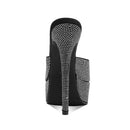 Black high-heeled shoe with rhinestone embellishments on a white background, Obroi