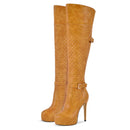 Women Over The Knee Boots Thin Lady Metal Chain Decoration Zipper Female Platform Boots