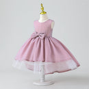 Vintage Girls New Bow Elegant Dress Trailing Girl Birthday Party Fluffy Layered Costume Kids Christmas Summer Gown