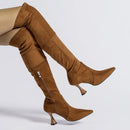 Women Over The Knee Boots Winter Suede Pointed Toe Elastic Slim High Heel Boots Women