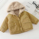 Girls Velvet Denim Coat Autumn Winter Jacket New Children's Thicked Warm Girls Plush Hooded Outerwear