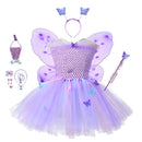 Girls Purple Butterfly Dresses Princess Tulle Dress Carnival Halloween Fairy Dress Costume for Kids