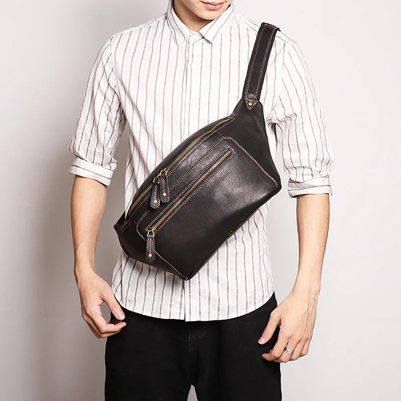 Cross-border men's leather Fanny pack crossbody bag single shoulder bag outdoor riding chest bag