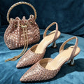Elegant Women's Pointed Toe Heels - Full Diamond Pumps with Matching Italian Shoes & Bags Set