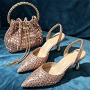 Elegant Women's Pointed Toe Heels - Full Diamond Pumps with Matching Italian Shoes & Bags Set