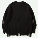 Obroi Black distressed sweater on a white background