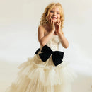 Flowers A-Line Girl Dresses Wedding Party Dress for Kids Sleeveless Pleat Bow Girls Prom Gowns Customized