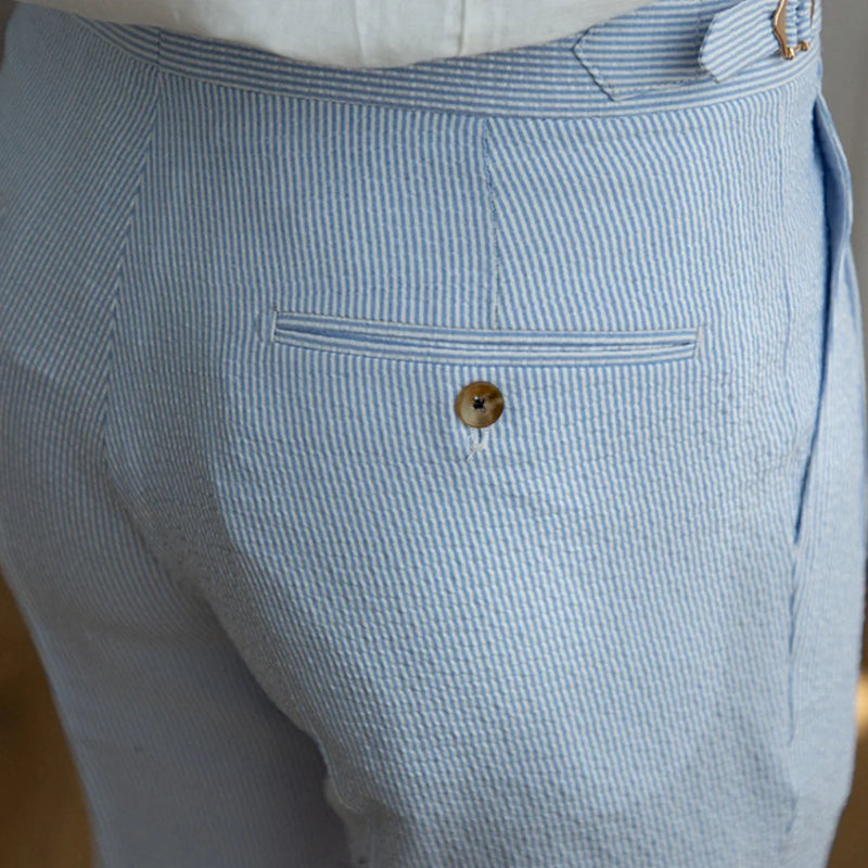 Summer Straight Pants Blue Stripe Casual Trousers Men