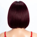Back view of a person with burgundy hair on a white background, Obroi