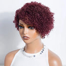 Burg Red Short Pixie Cut Afro Kinky Curly Bob Human Hair Wigs For Women Hair Wigs