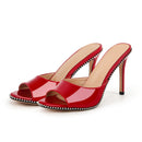 Women Patent Leather Peep Toe Mules Thin Heel Mules