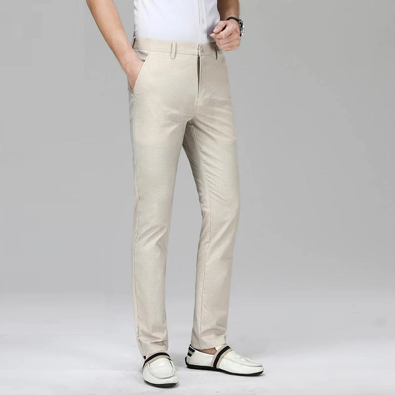 Linen Casual Straight Relax Fit Pants Trousers Men Clothing