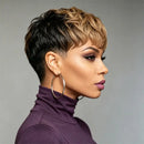 Pixie Cut Wig Human Hair With Bangs Black Blonde Curly Texture Short Cut Wig For Women