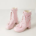 Bowknot Ankle Boots for Women Heel Ruffle Lace Up Bowknot Princess Booties