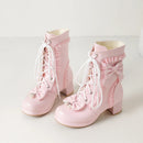 Bowknot Ankle Boots for Women Heel Ruffle Lace Up Bowknot Princess Booties