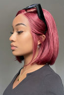 Burgundy Bob Wig Human Hair, HD Lace Front Straight Wig High Density Hair
