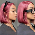 Burgundy Bob Wig Human Hair, HD Lace Front Straight Wig High Density Hair