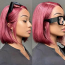 Burgundy Bob Wig Human Hair, HD Lace Front Straight Wig High Density Hair