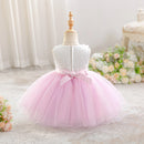 Baby Summer Infant Girls Boutique Pink Floral Bow Mesh Dress Princess Kids Sweet Party Dress 0-3 T