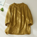 Summer Solid  Linen Brief Blouse Shirt Button Elegant Ladies Women Casual Loose Tops
