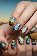 Nails with clock design inspired by 'The Persistence of Memory' by Obroi