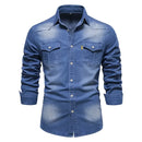 Men's Long-sleeved Washed Denim Shirt Casual All-match Button Solid outdoor Shirt Male