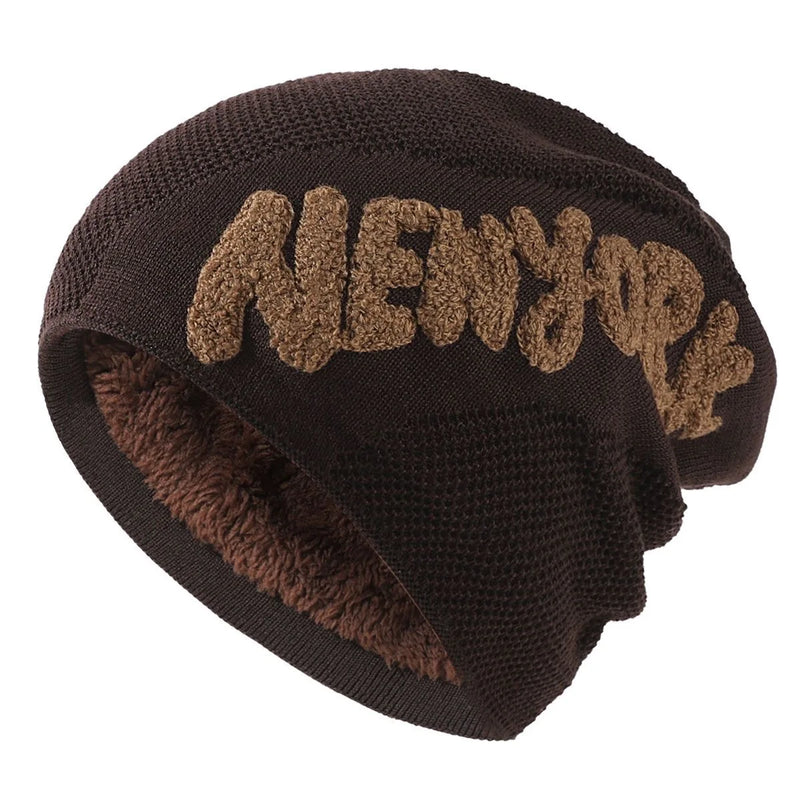Warm Winter Hat Knitted Hat Add Fur Lined Thick Ski Beanie Cap
