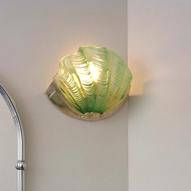 Luxury Wall Light Brass Shell Creative Glass Retro Living Room Bedroom Foyer Corridor Mirror Wall Lamp